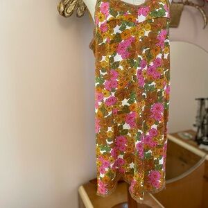 1960s Floral Lingerie Strap Mini Slip Dress Lace Trim Size 34 Bust